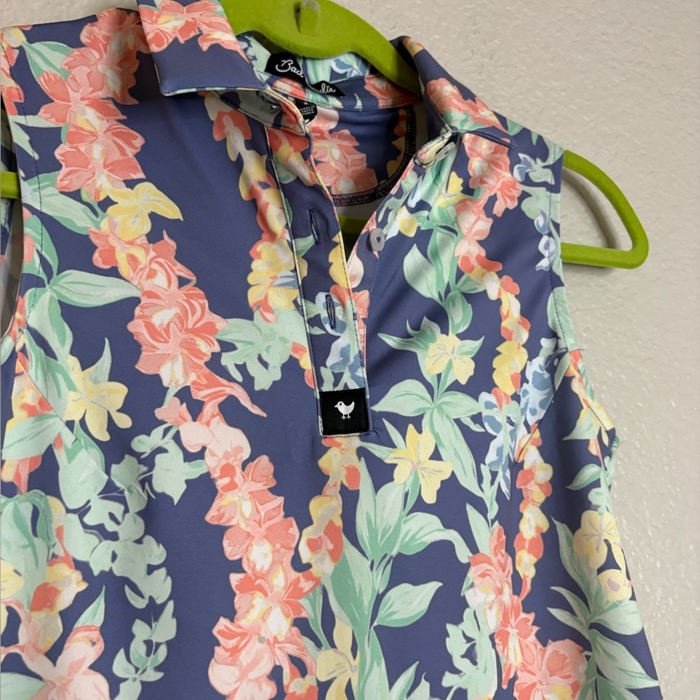 Bad Birdie Core Golf Polo SL Womens Size Small S Lei'd All Over Print NWT - Picture 6 of 8